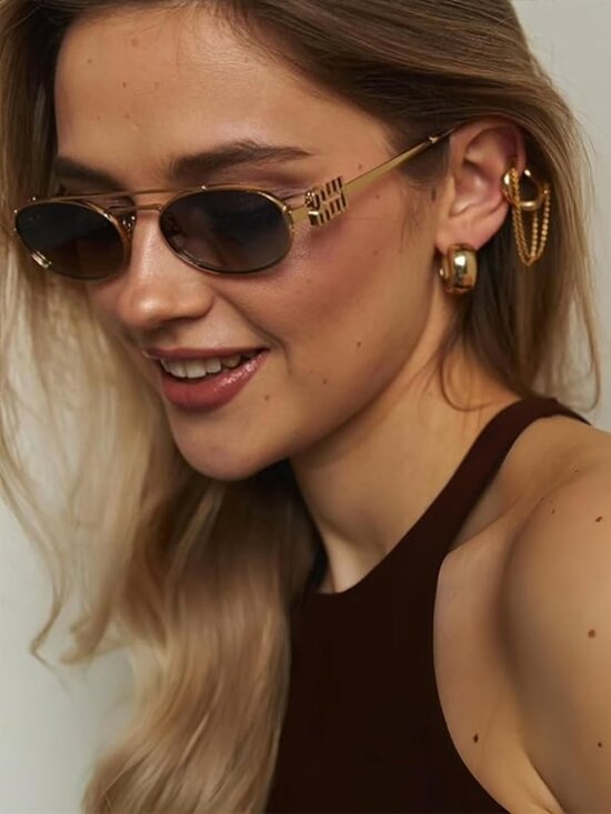 Trendy Chic Narrow Gold Sunglasses main image 7